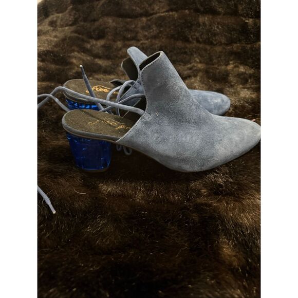 Free People Shoes - FREE PEOPLE BLUE SUEDE LUCITE HEELS SPARKLER WRAP MULES SHOES 41 10.5